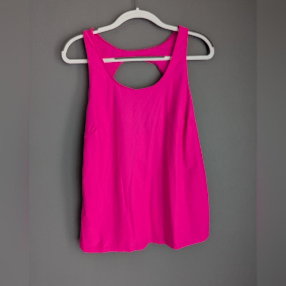 No Brand Nylon/Spandex Neon Pink Tank Top With Cutout Back Women's XL.